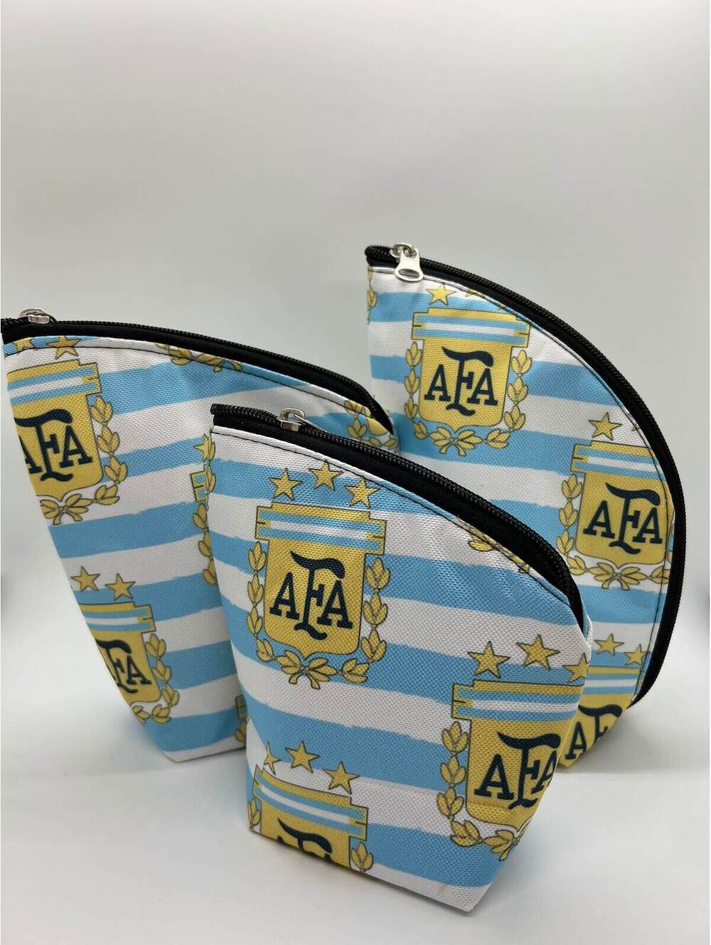 Handcrafted Argentina Soccer Fabric Bags Set: Yerba Mate, Sugar, Gourd